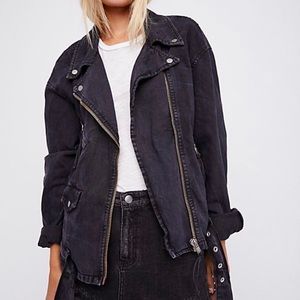 Free people black oversized denim Moto jacket